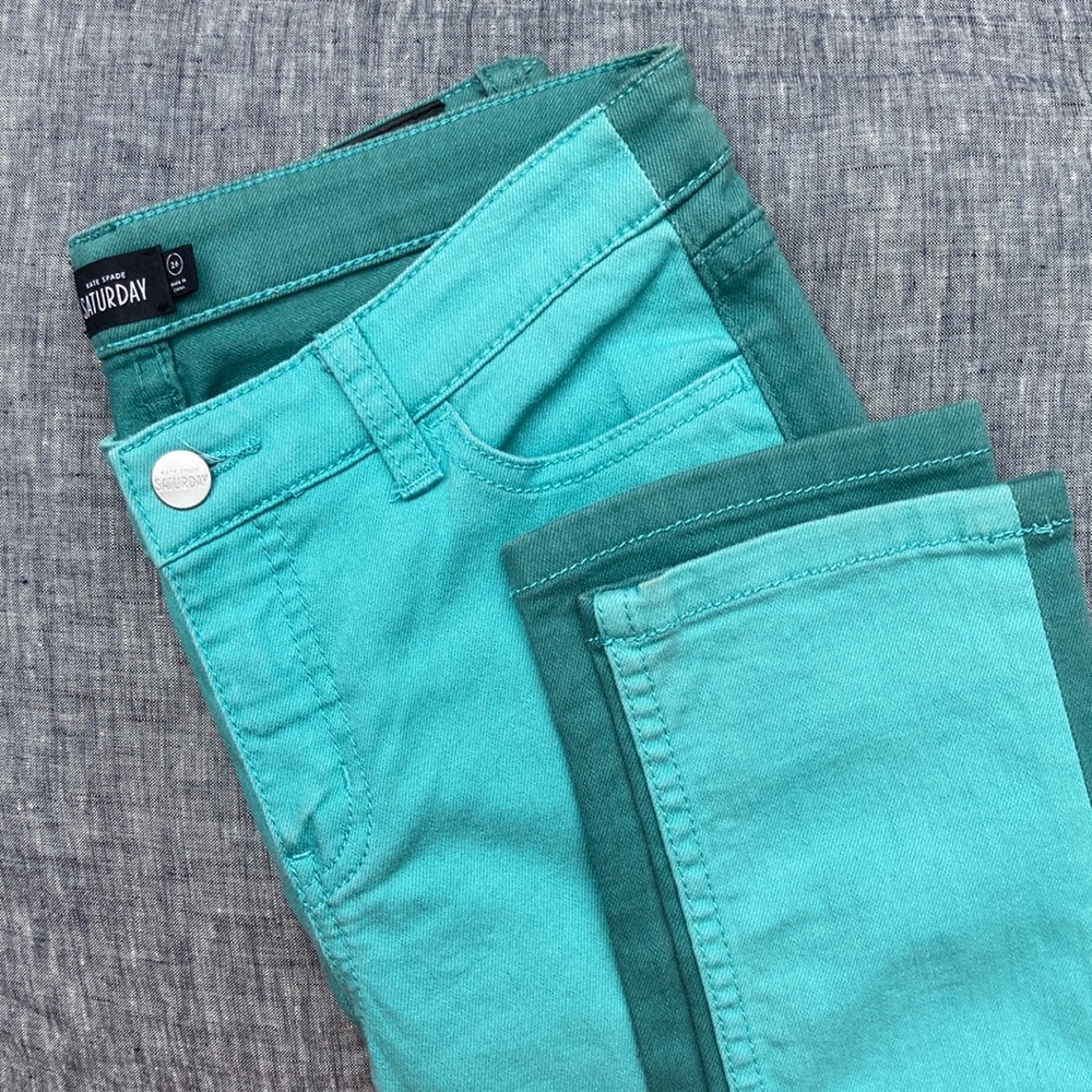 HP!💎 Kate Spade Saturday, Two Tone Jeans, Straight, Slim, Turquoise, Teal, Sz26
